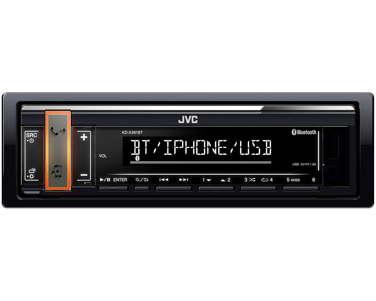 Процессорная автомагнитола 2RCA/USB/MP3/FLAC/iPod/iPhone без CD-привода с Bluetooth JVC KD-X361BT